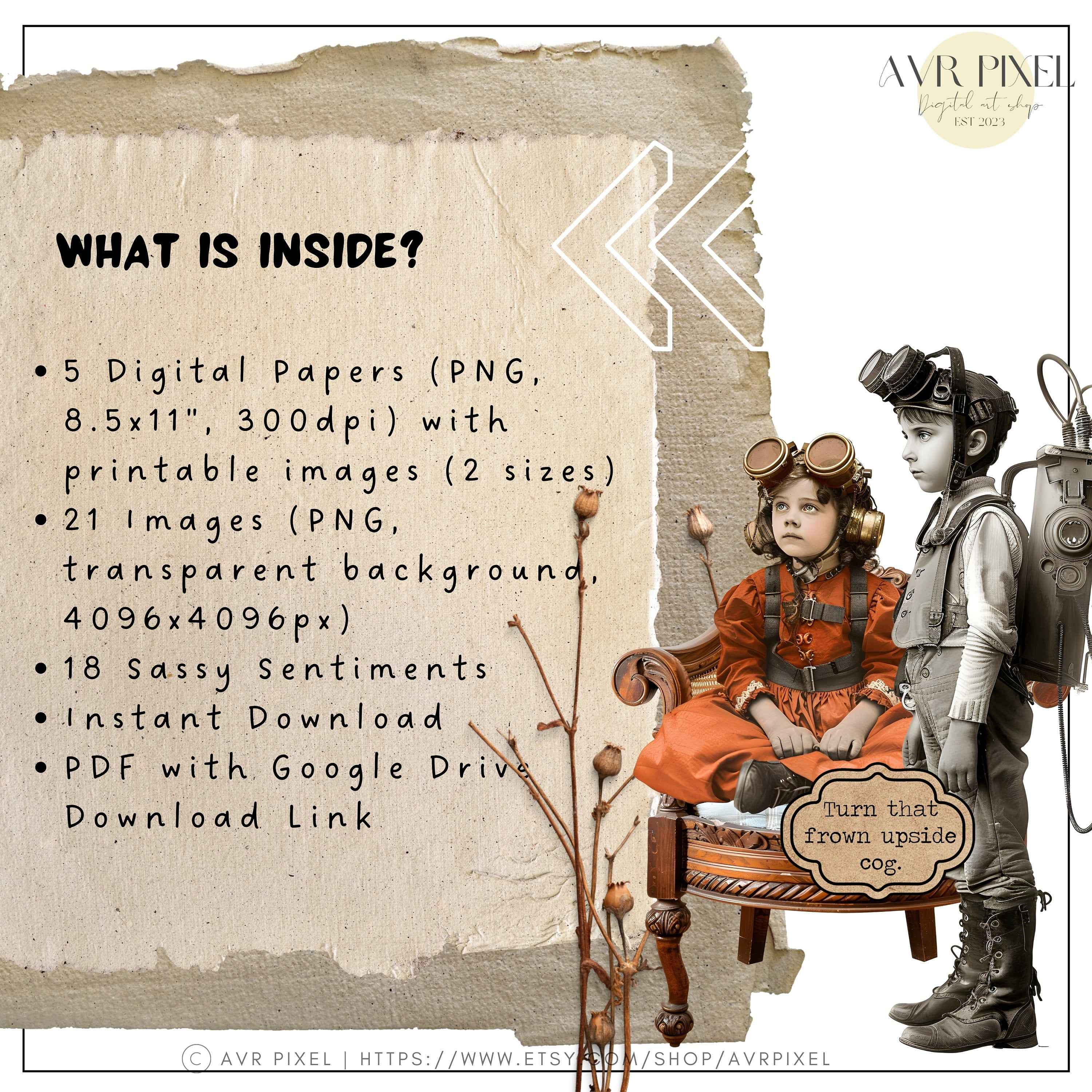 Steampunk Kids Ephemera Set: Vintage Junk Journal Kit (PDF Download)_JJES3SET21