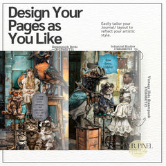Steampunk Cats Clip Art: Victorian Ephemera, Junk Journal Kit (PDF Download)