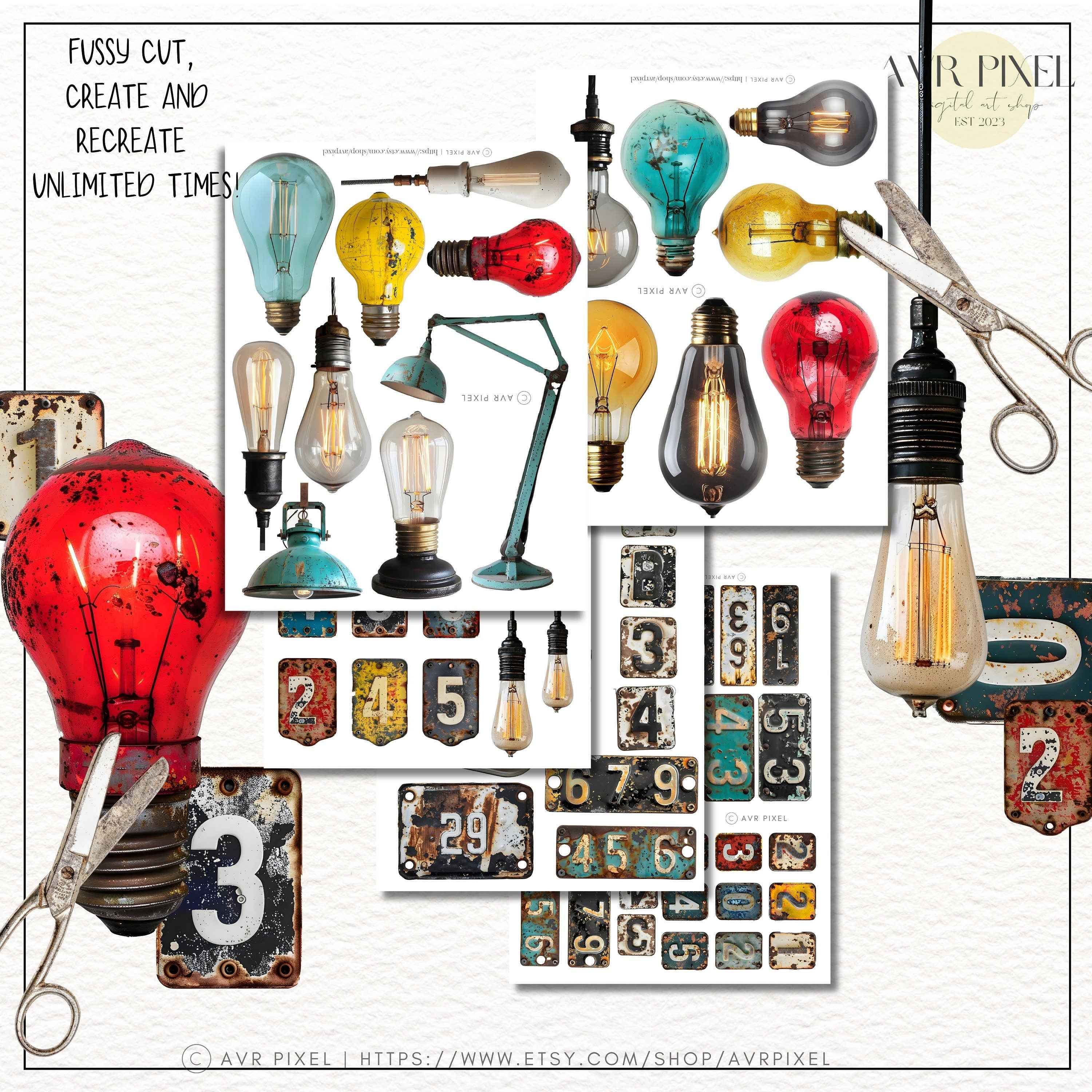 Steampunk Scrapbook Ephemera Set: Victorian Bulbs & Metal Plates (PDF Download)