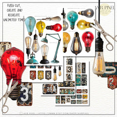 Steampunk Scrapbook Ephemera Set: Victorian Bulbs & Metal Plates (PDF Download)