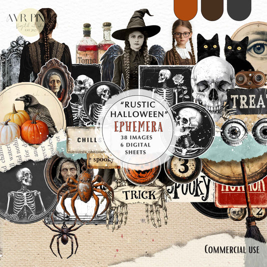 Rustic Halloween Ephemera Kit | Gothic Junk Journal & Vintage Collage | Digital Download