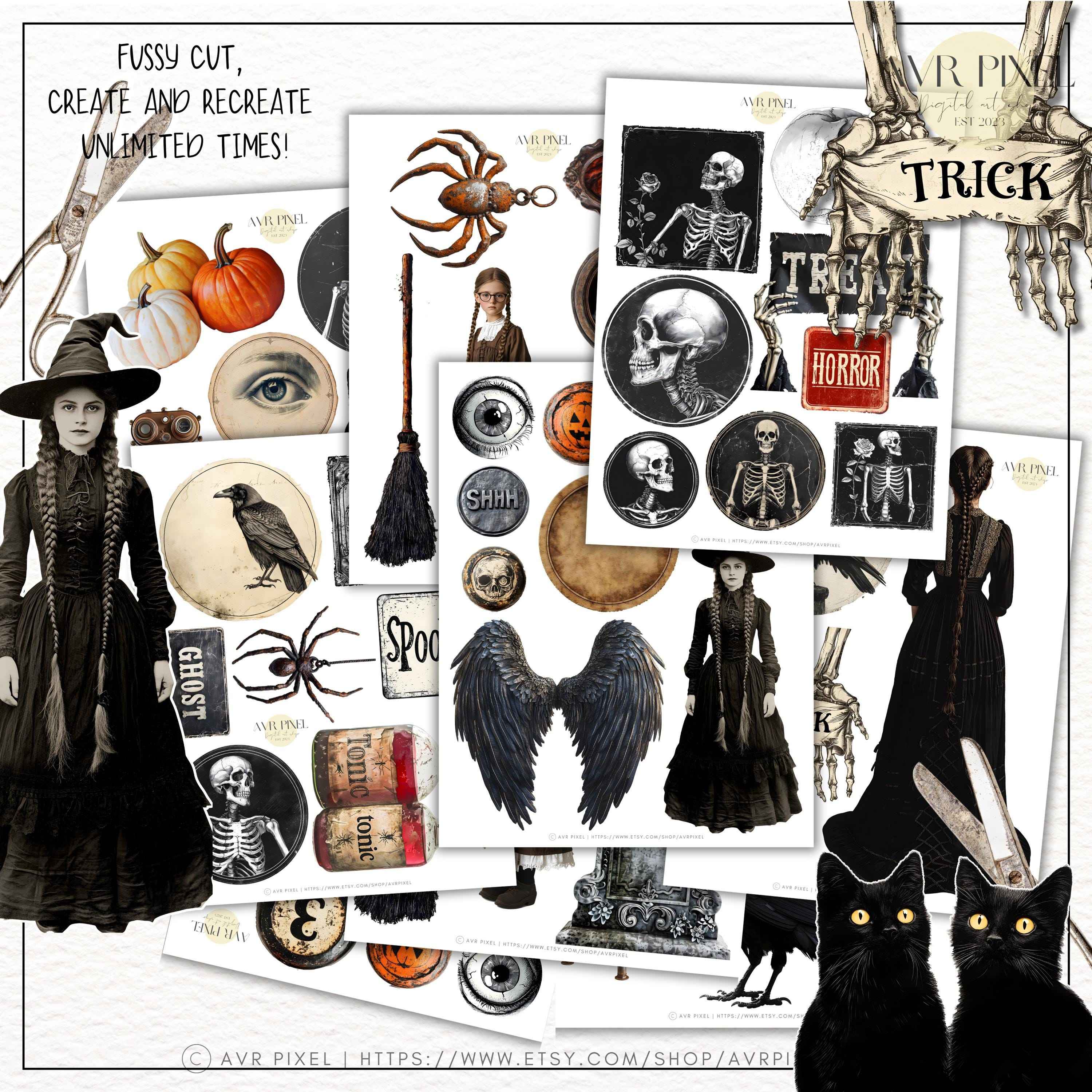 Rustic Halloween Ephemera Kit | Gothic Junk Journal & Vintage Collage | Digital Download