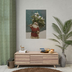 Santa in Snow Carrying Christmas Tree | Winter Wall Art | Poster Print or Digital option
