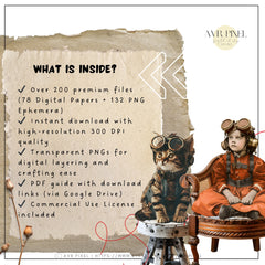 200 Vintage Steampunk Ephemera Printable, Junk Journal Kit, DIY Collage Pack (PDF Download)