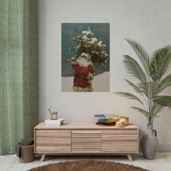 Santa in Snow Carrying Christmas Tree | Winter Wall Art | Poster Print or Digital option