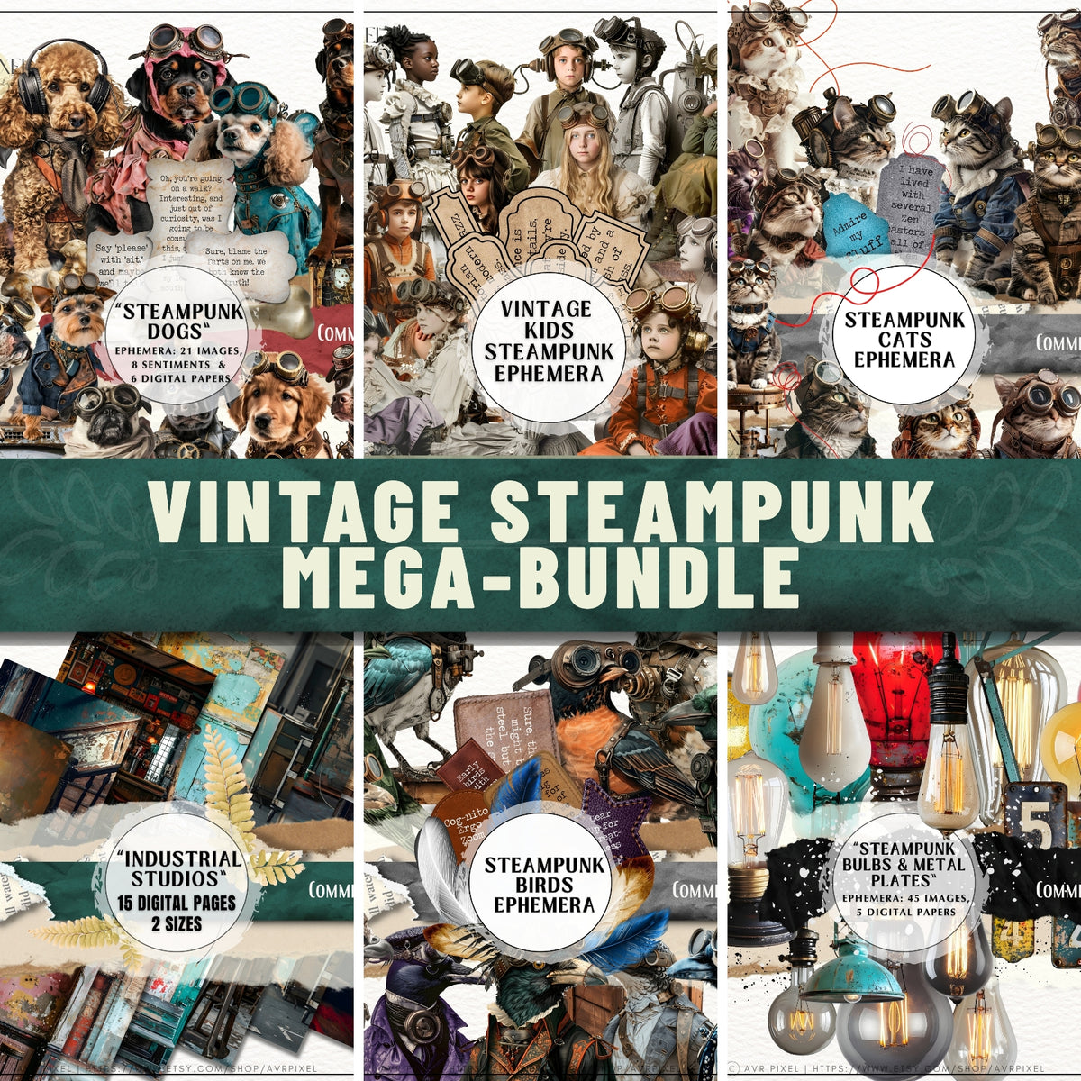 200 Vintage Steampunk Ephemera Printable, Junk Journal Kit, DIY Collage Pack (PDF Download)
