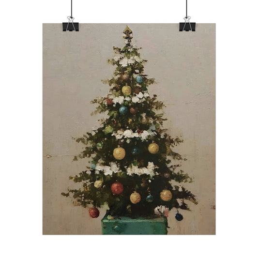 Charming Vintage Christmas Tree Oil Painting Poster Print Unframed