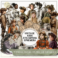 200 Vintage Steampunk Ephemera Printable, Junk Journal Kit, DIY Collage Pack (PDF Download)