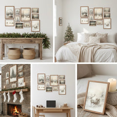 Vintage Farmhouse Christmas Prints: Rustic Winter Wall Art Set (PDF Download)