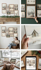 Vintage Farmhouse Christmas Prints: Rustic Winter Wall Art Set (PDF Download)