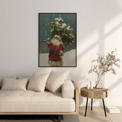 Santa in Snow Carrying Christmas Tree | Winter Wall Art | Poster Print or Digital option