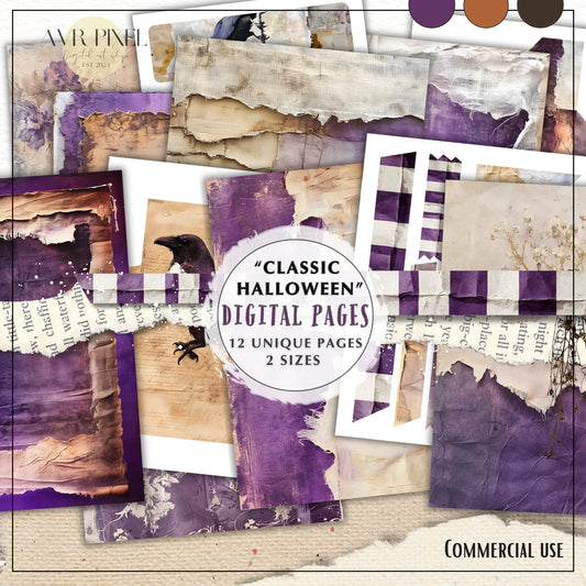 Halloween Digital Paper Pack | Rustic Vintage Scrapbook Sheets & Journaling Pages | Commercial Use
