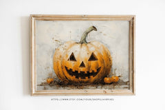 Vintage Jack O' Lantern Art Print: Halloween Pumpkin Oil Painting (PDF Download)