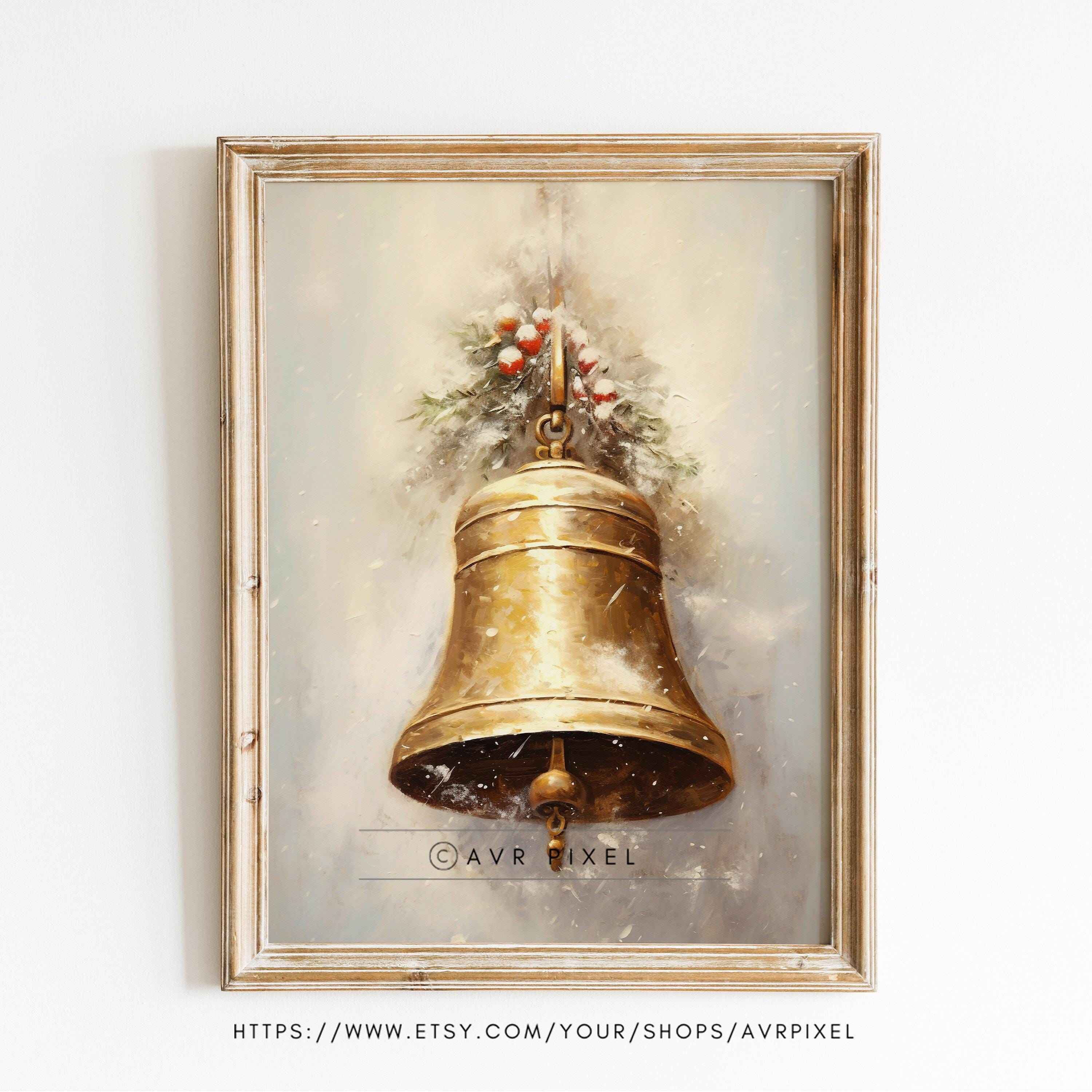Vintage Gold Christmas Bell Print: Farmhouse Holiday Decor (PDF