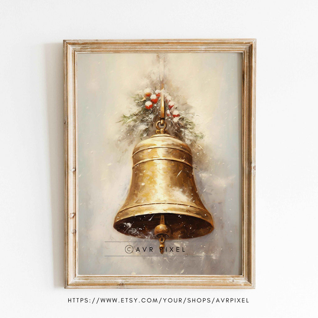 Vintage Gold Christmas Bell Print: Farmhouse Holiday Decor (PDF
