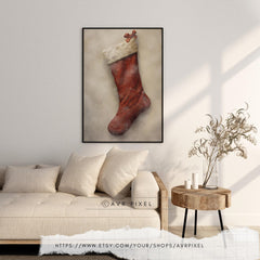 Rustic Christmas Stocking Print: Vintage Holiday Wall Art (PDF Download)