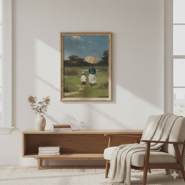 A Stroll in the Countryside - Classic Oil Painting | Unframed Poster Print